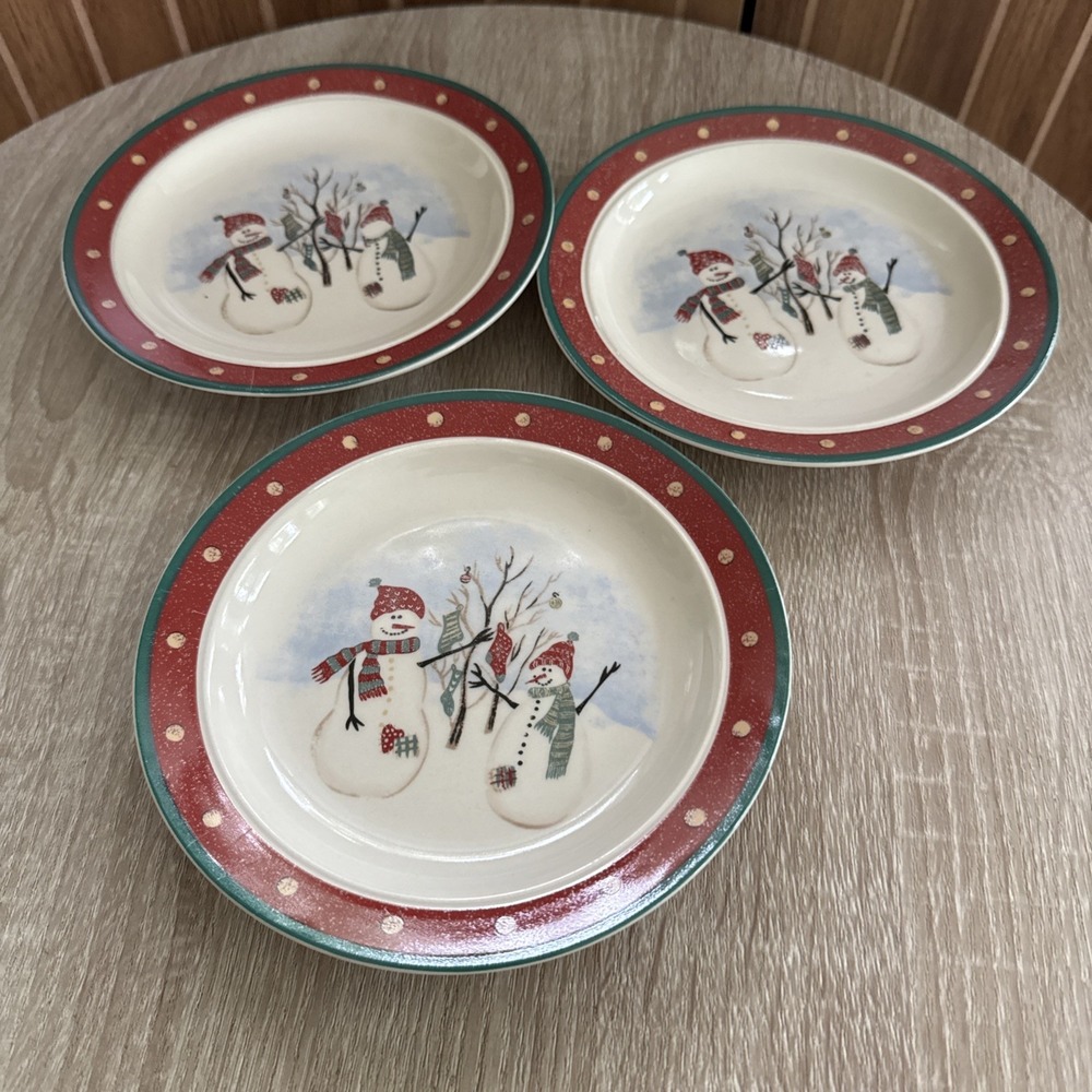 Set Of 3 Snowmen Dessert Plates Royal Seasons Stoneware